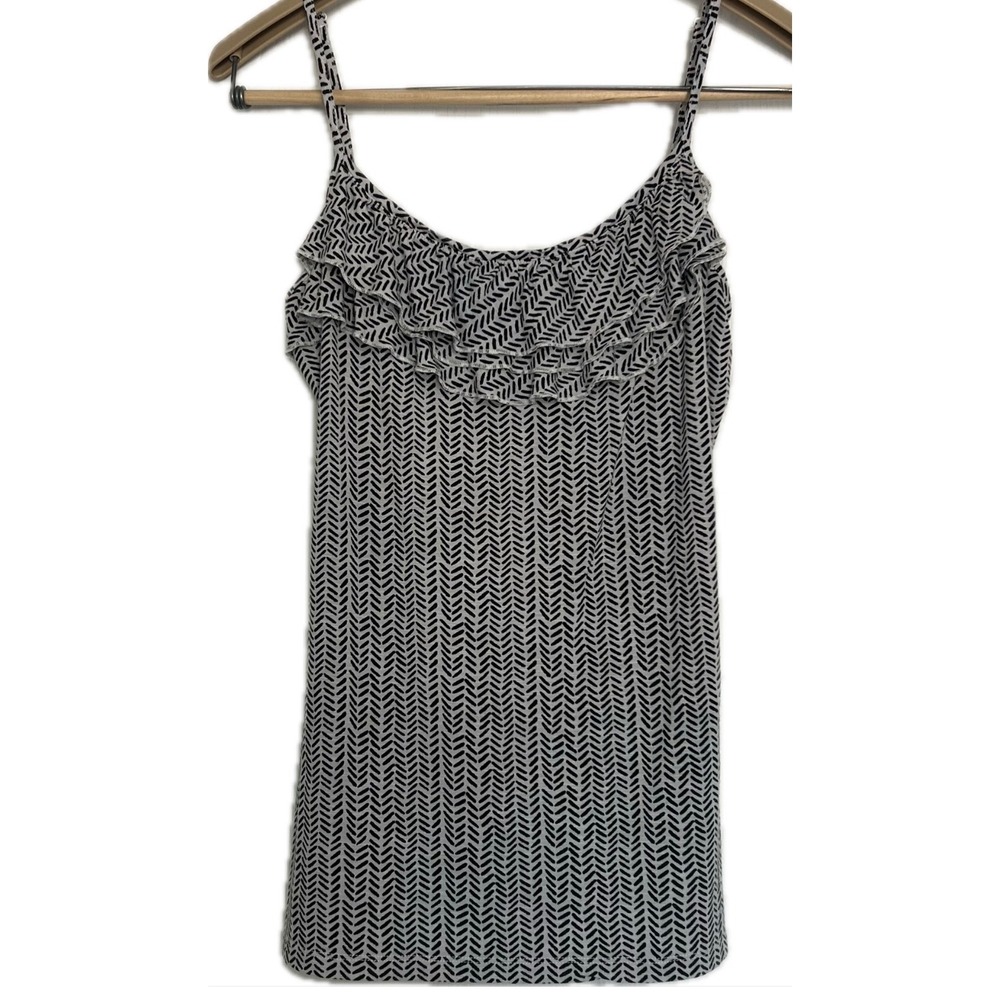 Ann Taylor LOFT Womens Medium Camisole Ruffle Scoop Neck Geometric Print Top